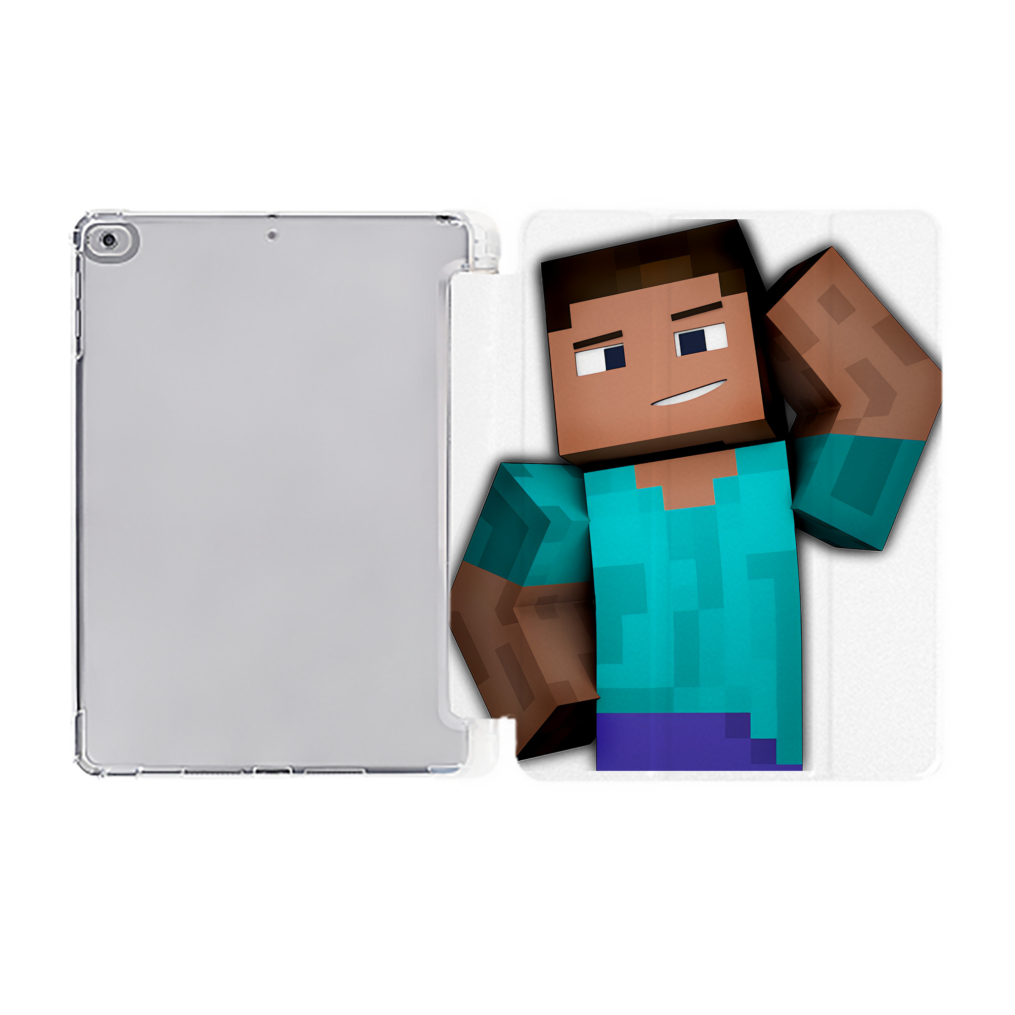 （画像用） マインクラフト ブロックの世界 Minecraft MC Block world IPad ケース ペン収納付き 三つ折りスタンド PUレザー×シリコン 対応機種9.5/10.5/10.9インチ